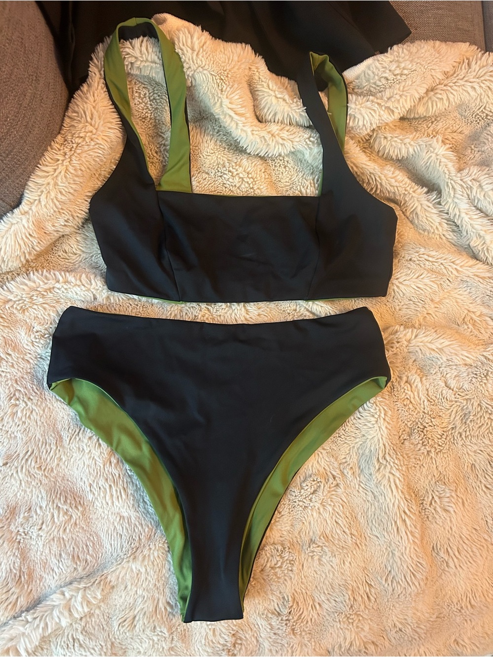 Frank & Oak Black Bikini with Olive Green Lining